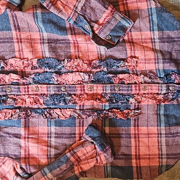 PILCRO Ruffled Flannel Button down Anthropologie Women's XXS Long Sleeve Shirt - Picture 6 of 8